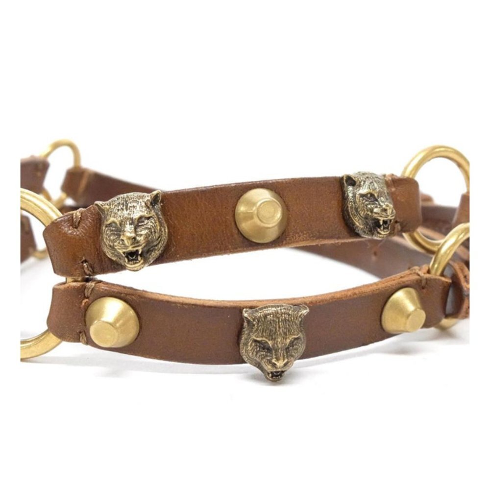Gucci Brown x Gold Tiger Feline Head Choker 240252
